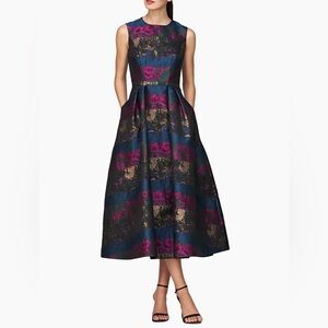 KAY UNGER Faye Painterly Jacquard Cocktail Dress